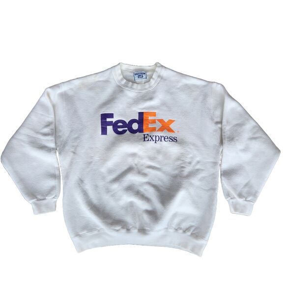 Vtg 90s FedEx Sweater Graphic Crewneck L‎ Streetwear Cargo Freight Carrier Retro - Picture 1 of 7